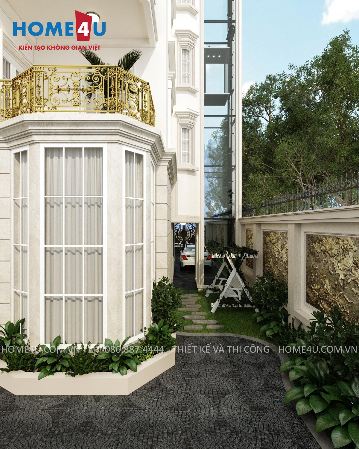 Thiết kế biệt thự 5 tầng 1 tum phong cách tân cổ điển chú Kiên - BT20131